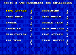 Sonic 3 and Knuckles - The Challenges Title Screen